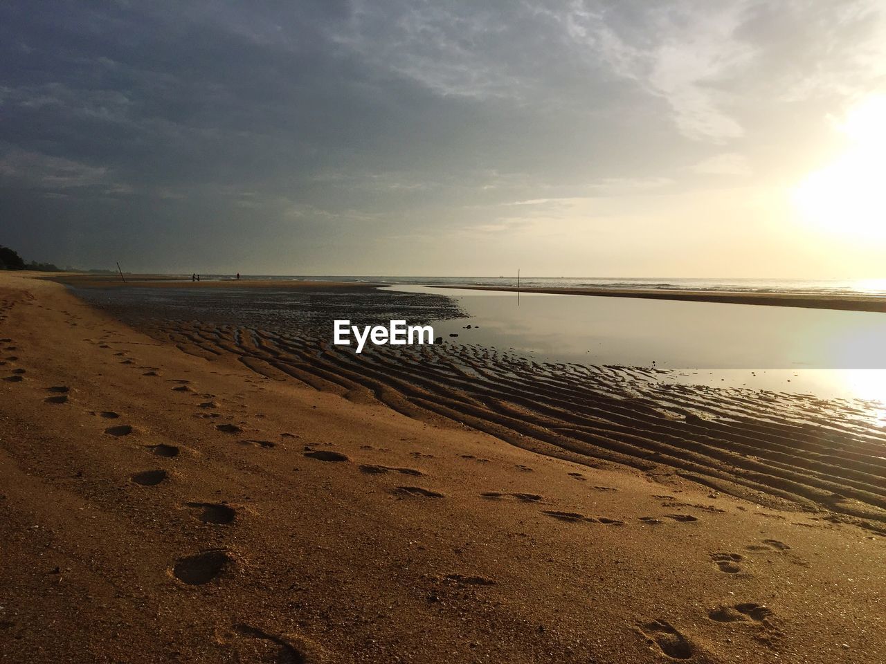 Scenic view of beach at sunrise