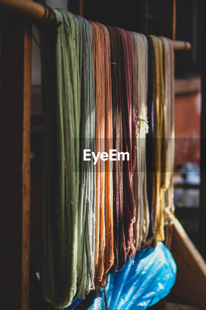 Close-up of ropes drying