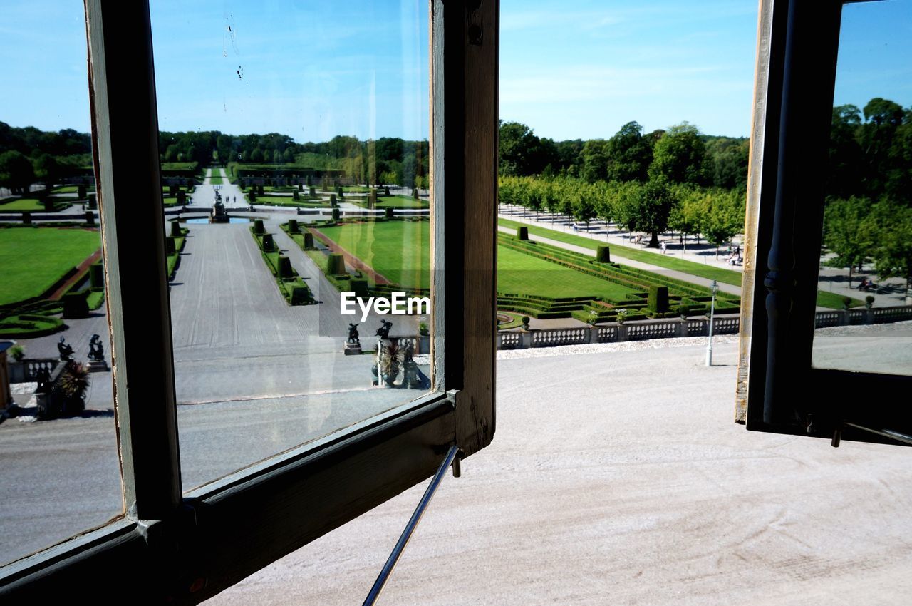 Garden seen through drottningholm palace window