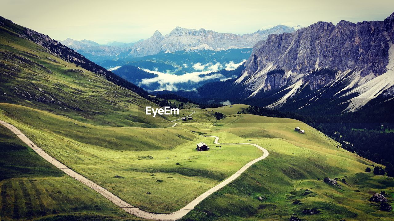 High angle view of winding road