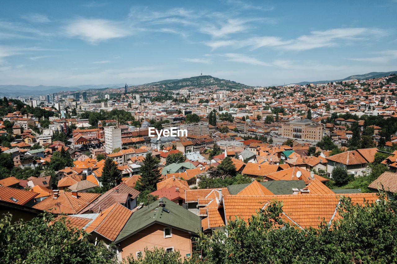 High angle view of townscape against sky