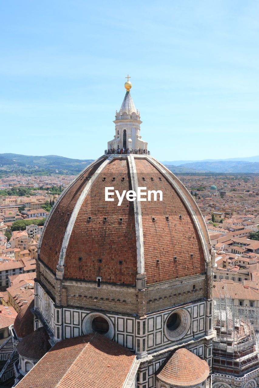 High angle view of cathedral against blue sky