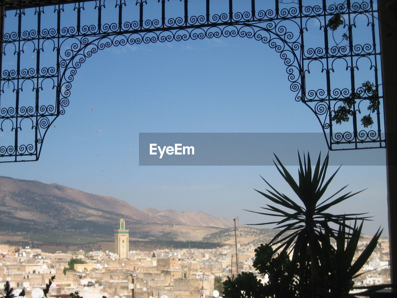 Cityscape seen through window