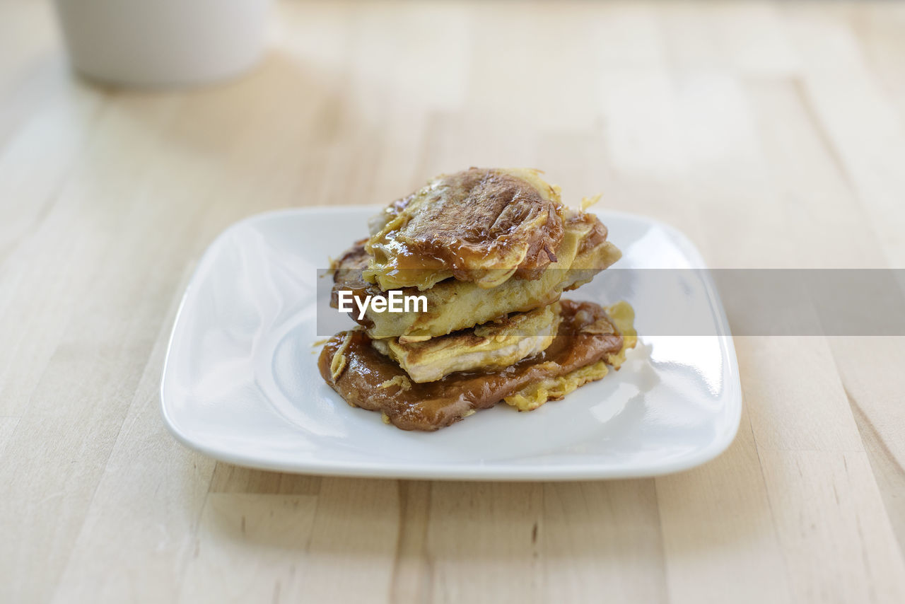 Close-up of food in plate on table