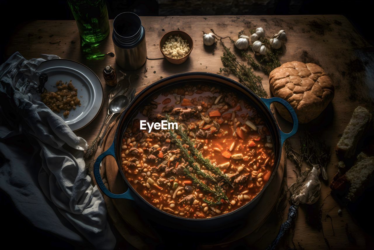 Classic cassoulet with beans, meat, and a crispy breadcrumb topping