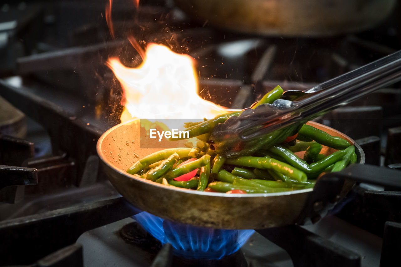 Close-up of food in cooking pan