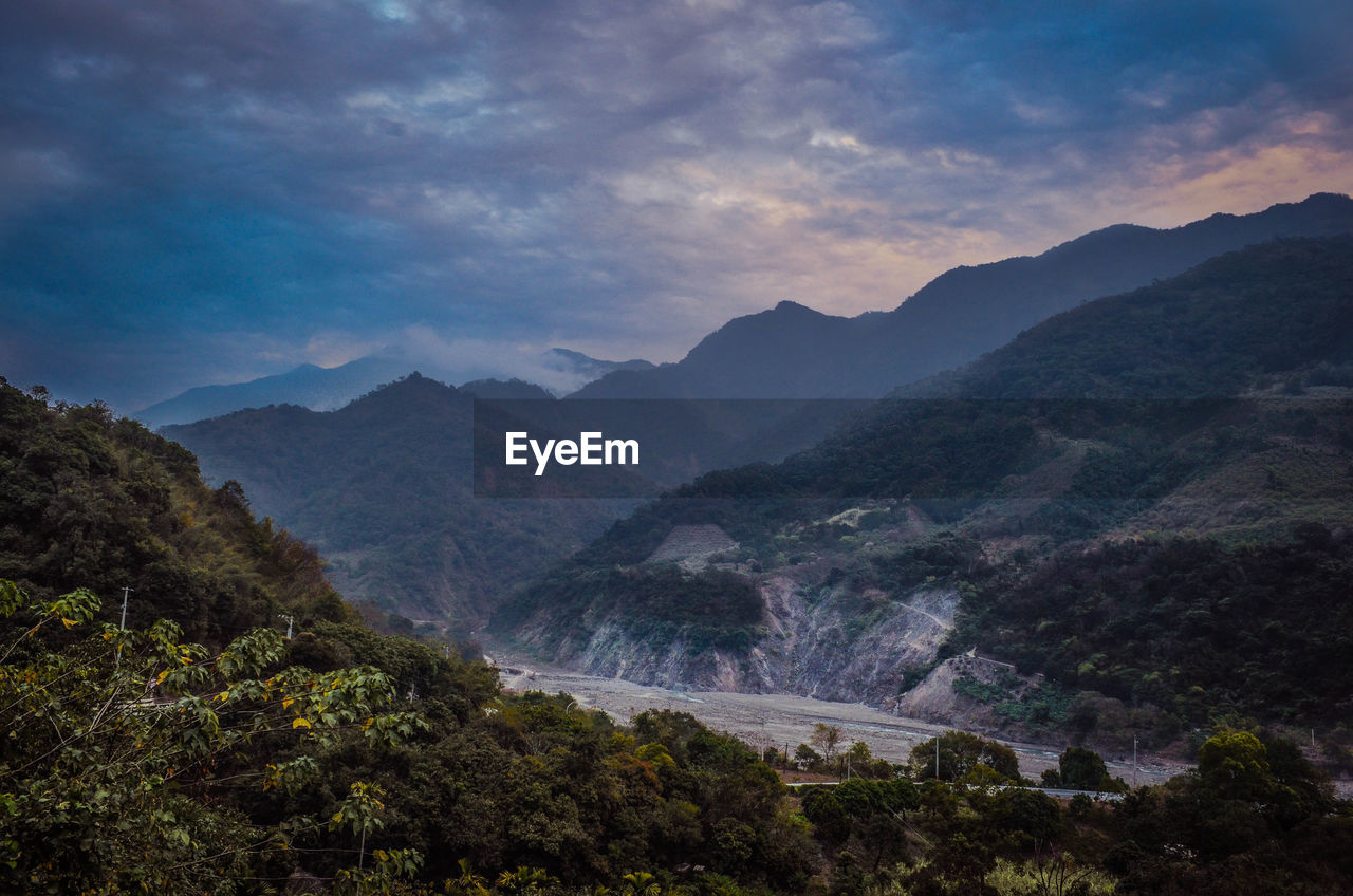 High angle view of mountains against sky