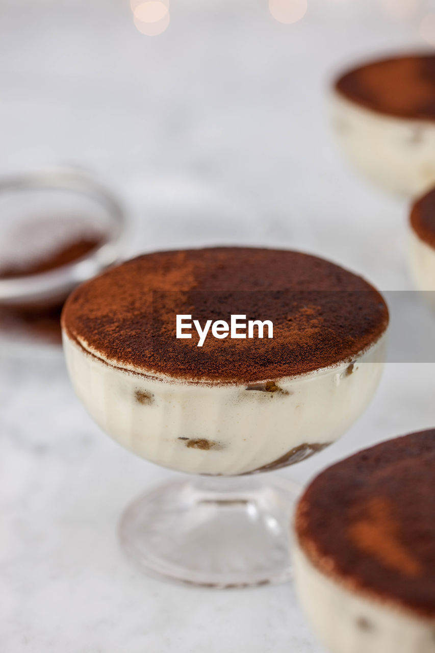 Close-up of desserts on table