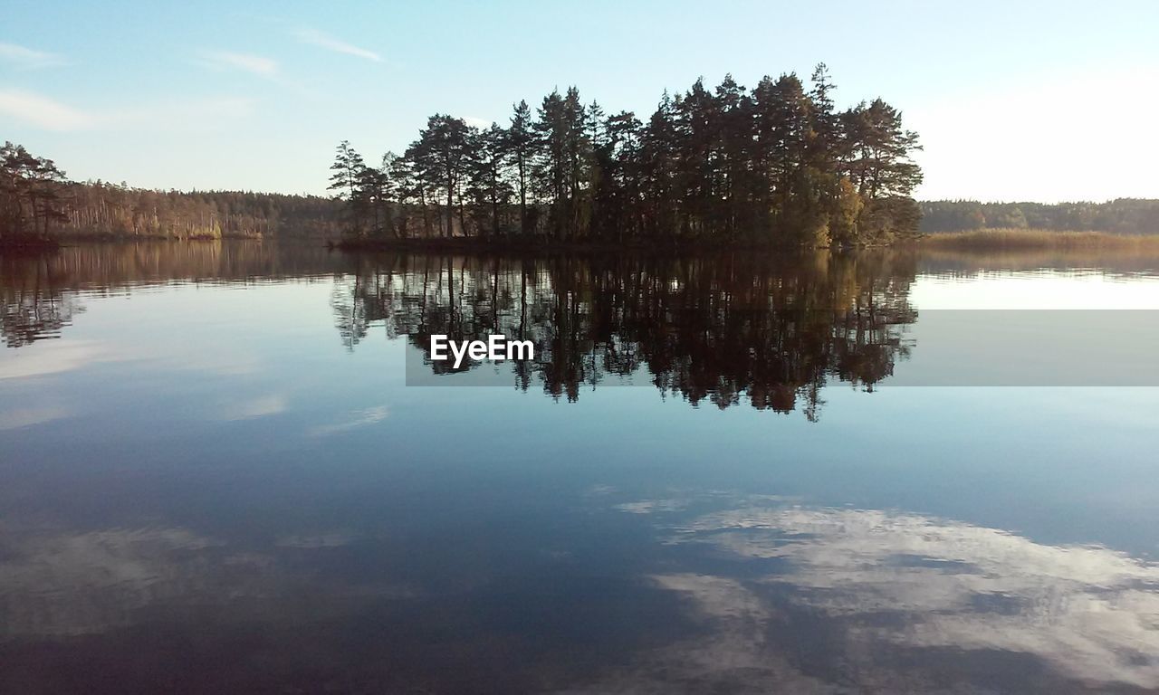 Reflection of trees in lake against sky