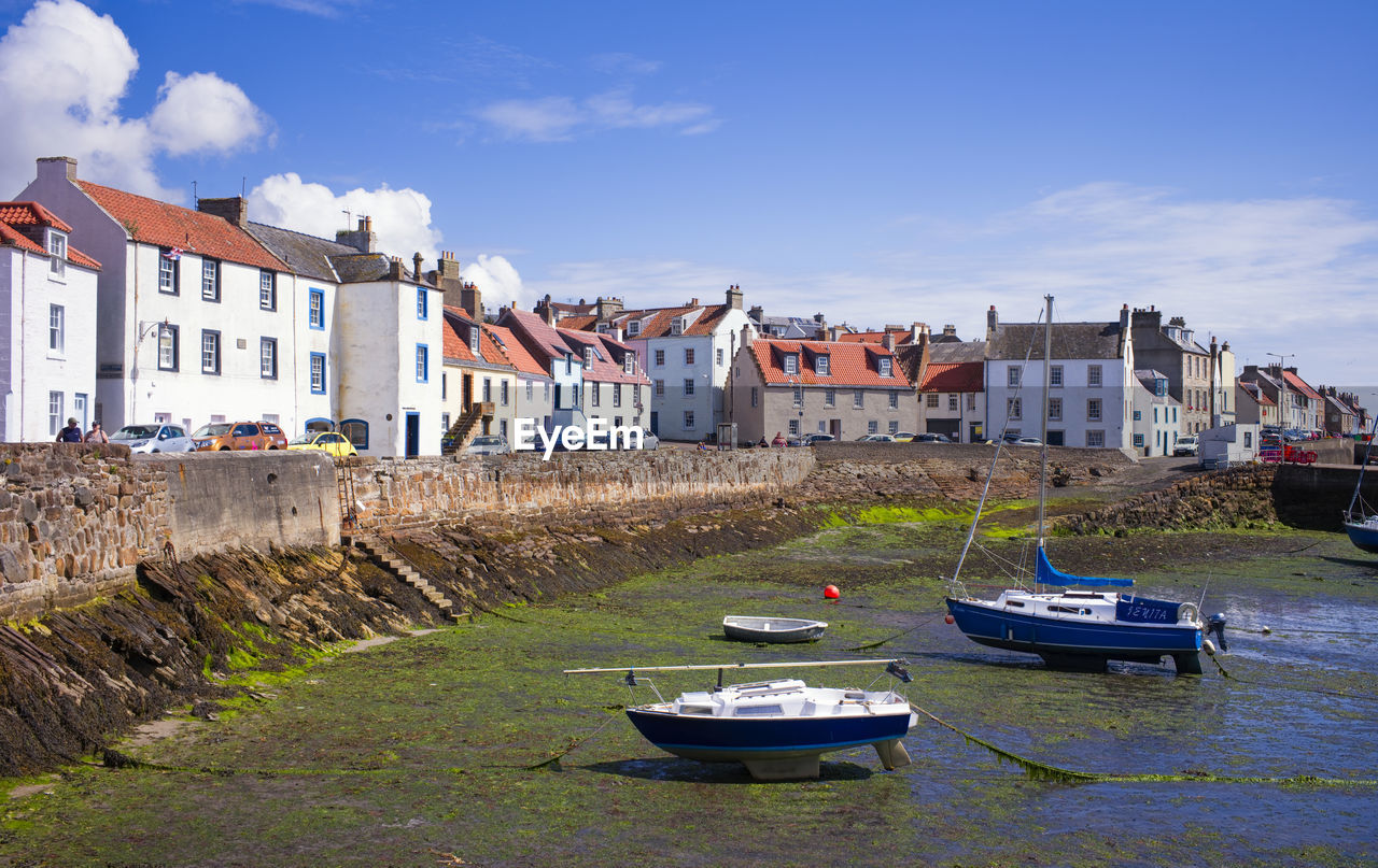 St monans, harbour and houses at low tide, fife, scotland