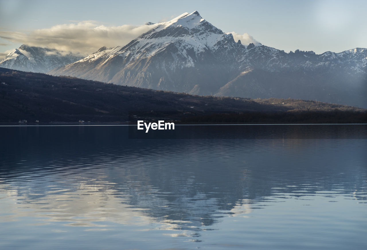 Scenic view of lake and mountains