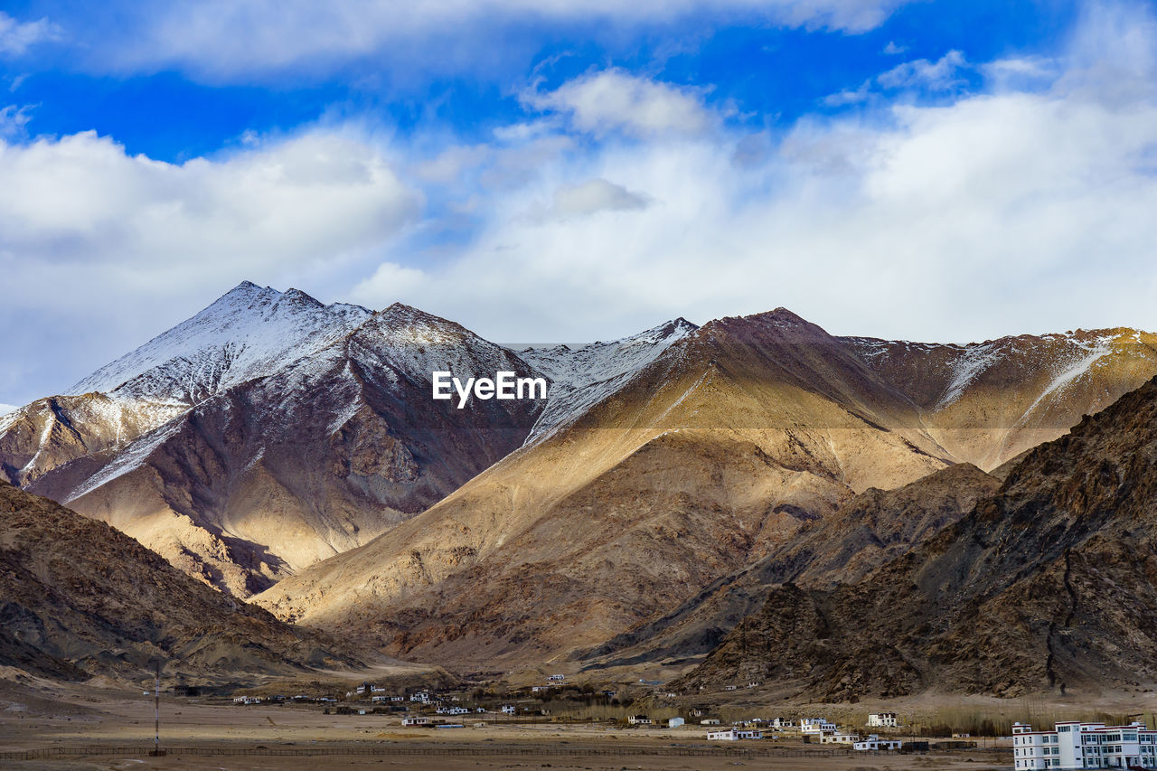 Scenic view of snowcapped mountains against sky