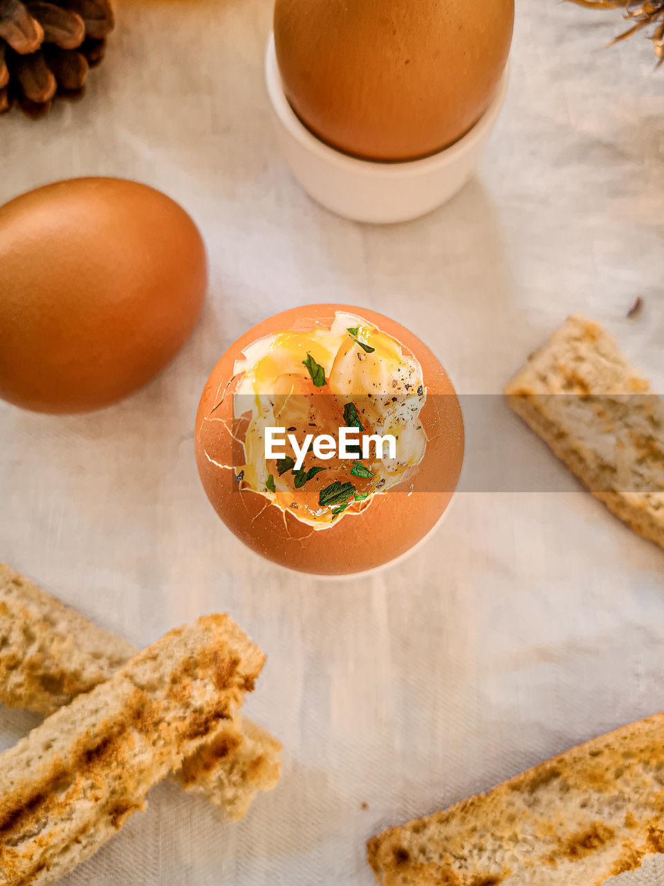 high angle view of breakfast on table