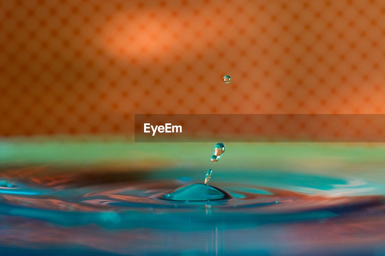 Close-up of splashing droplets in water