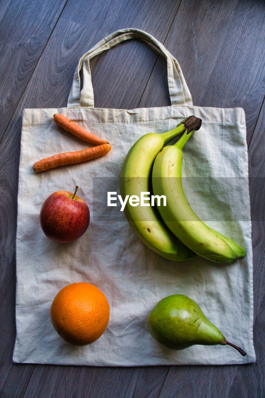 High angle view of fruits on table