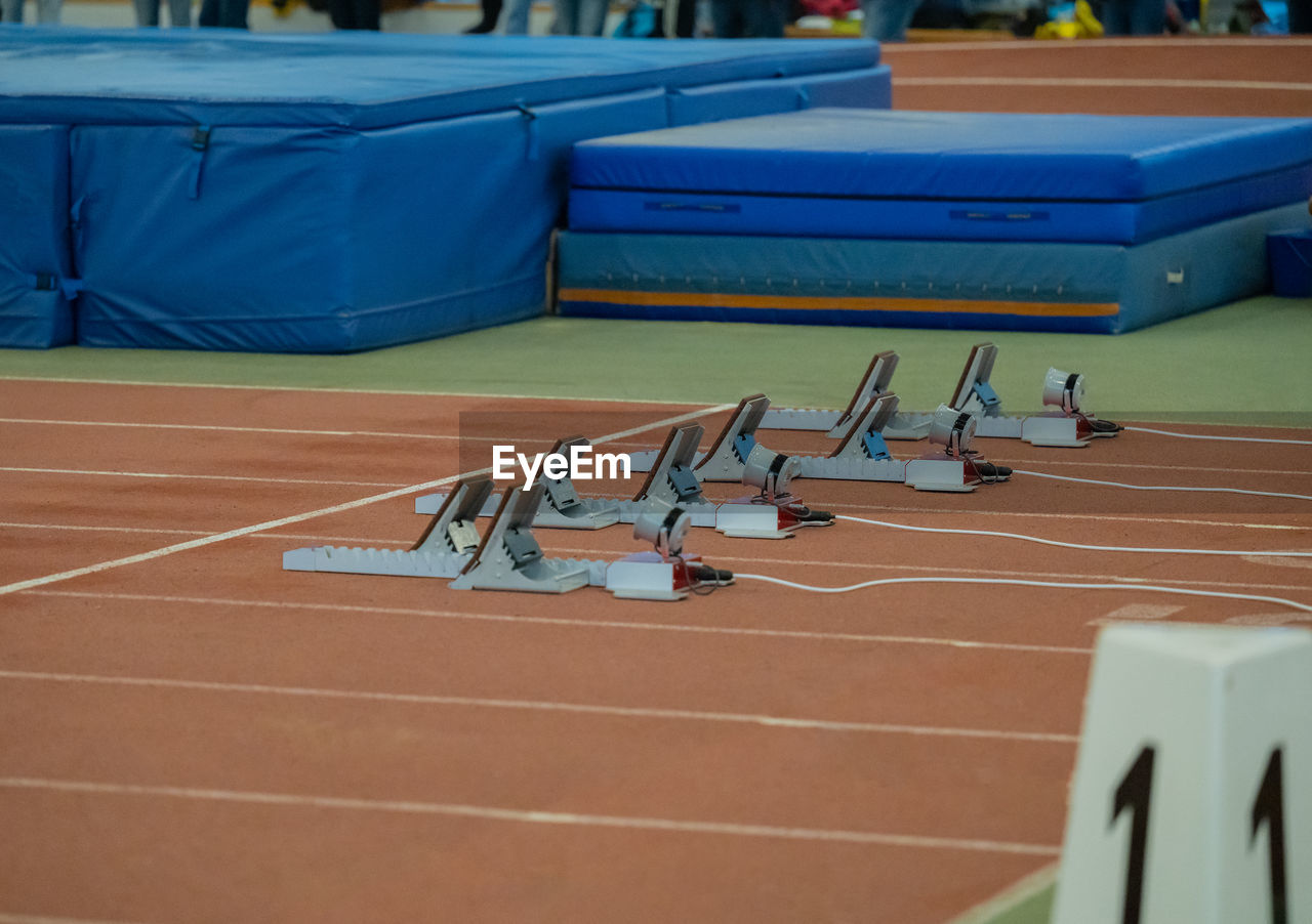 high angle view of foosball table