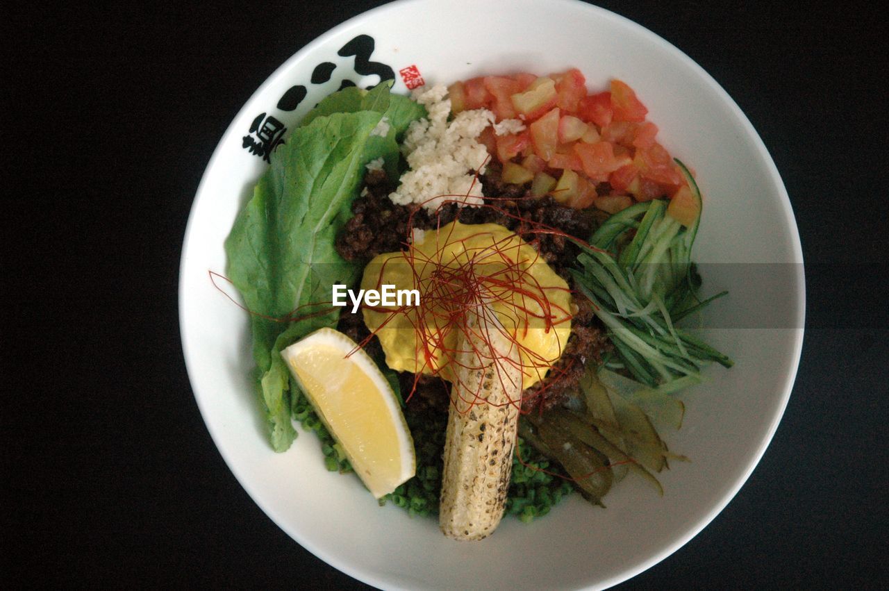 High angle view of vegetable ramen in bowl