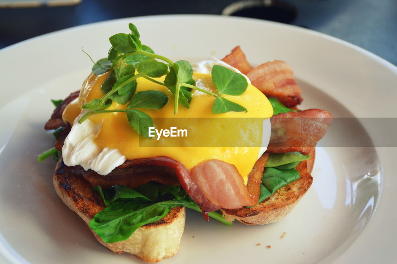 Close-up of breakfast served in plate