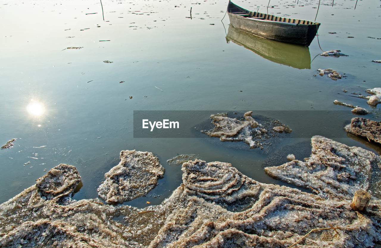 High angle view of rocks on beach