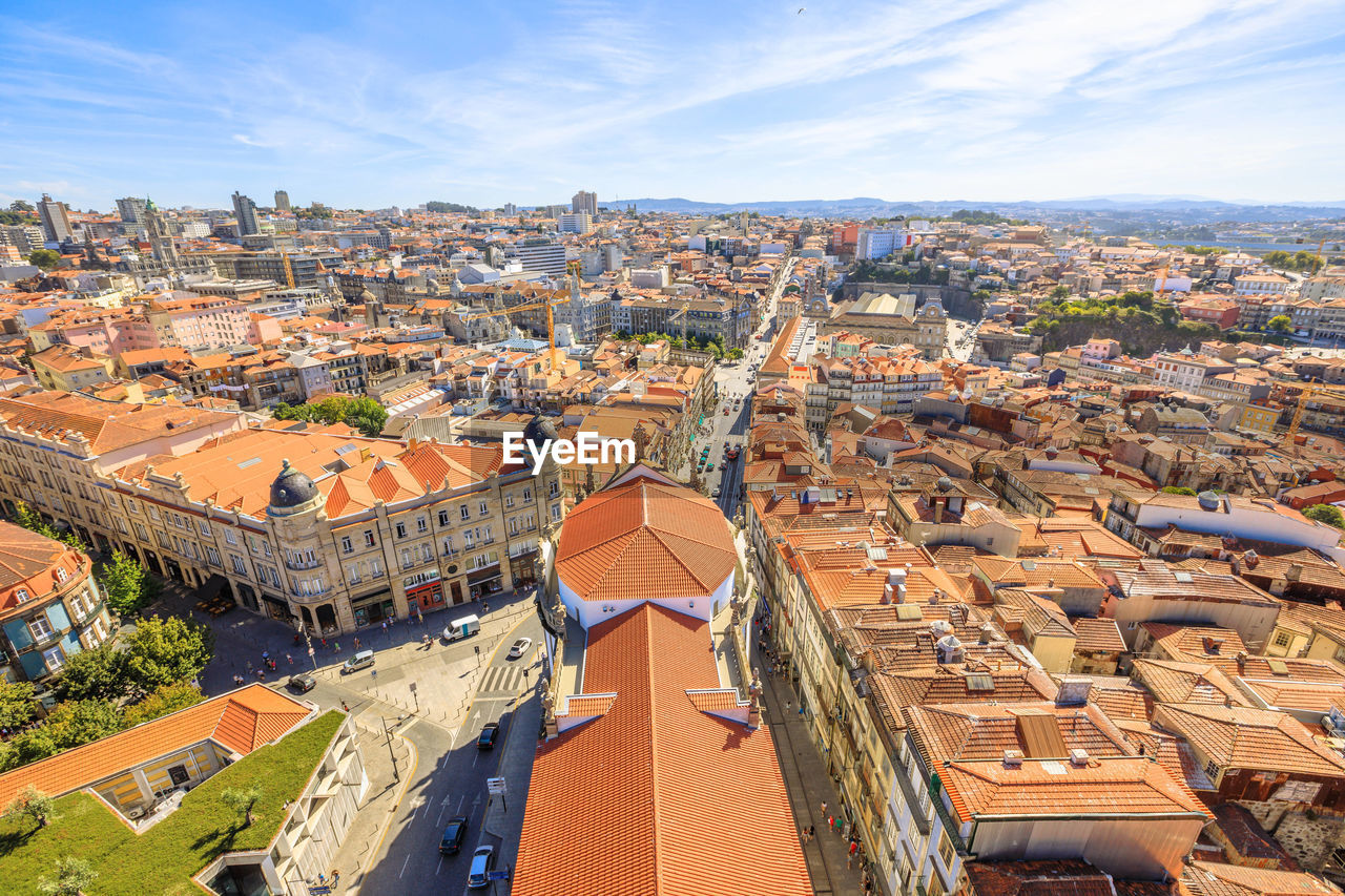 High angle view of buildings in city