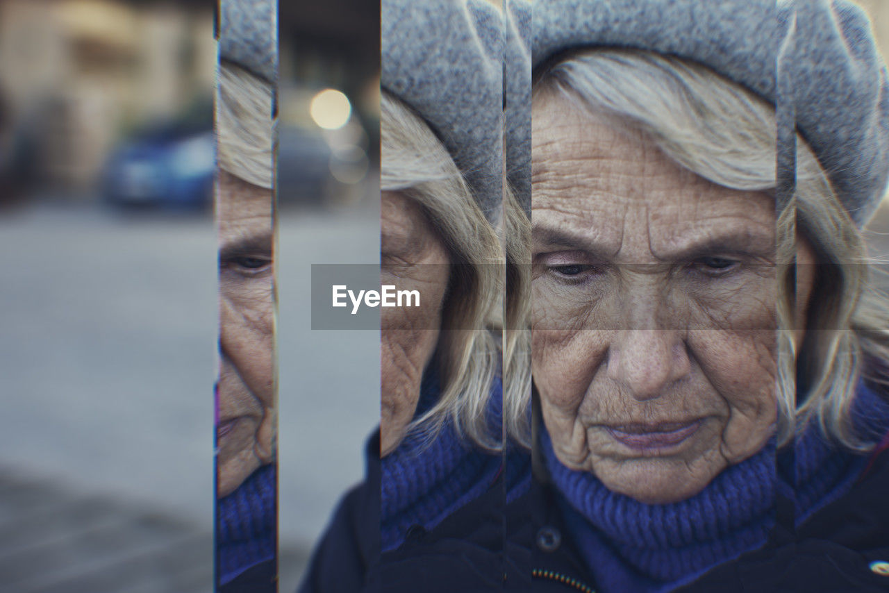 Digital composite of pensive senior woman
