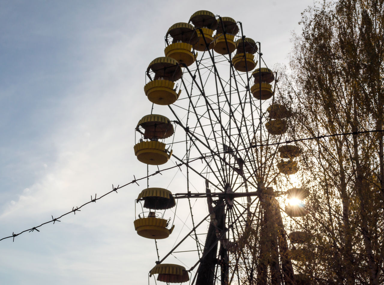 LOW ANGLE VIEW OF AMUSEMENT PARK RIDE AGAINST SKY