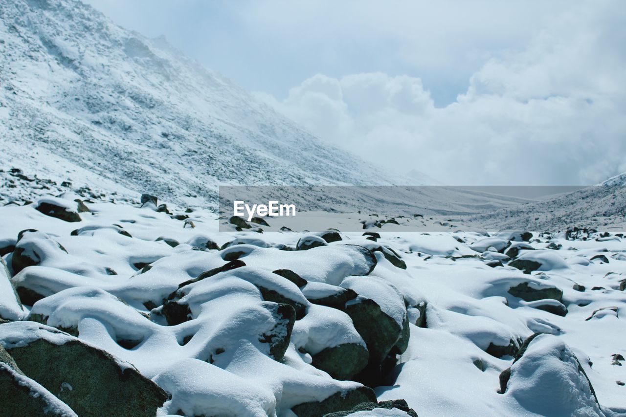 Scenic view of snowcapped mountains against sky