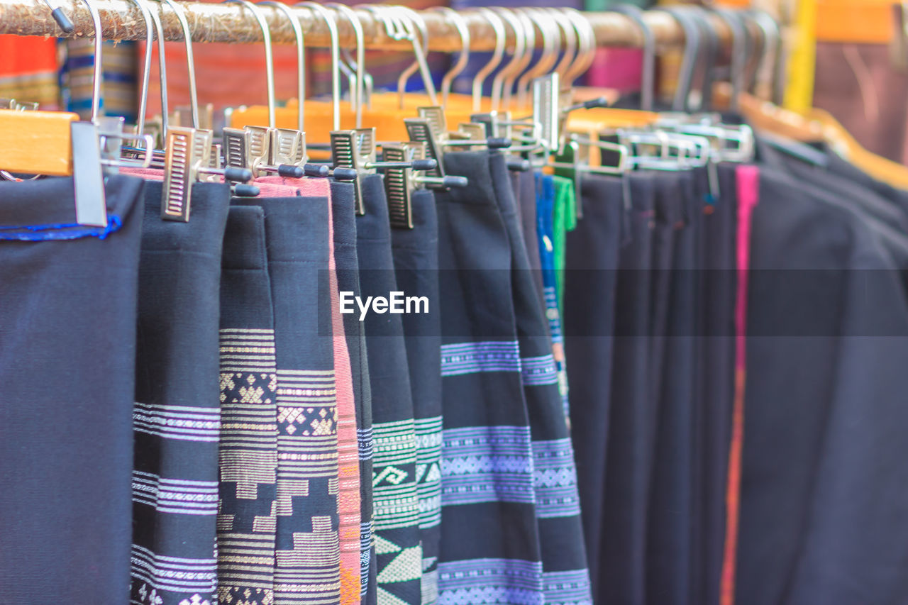 Close-up of clothes for sale at store 