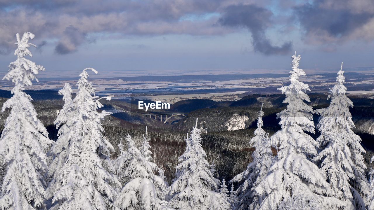 View of frozen waterfall