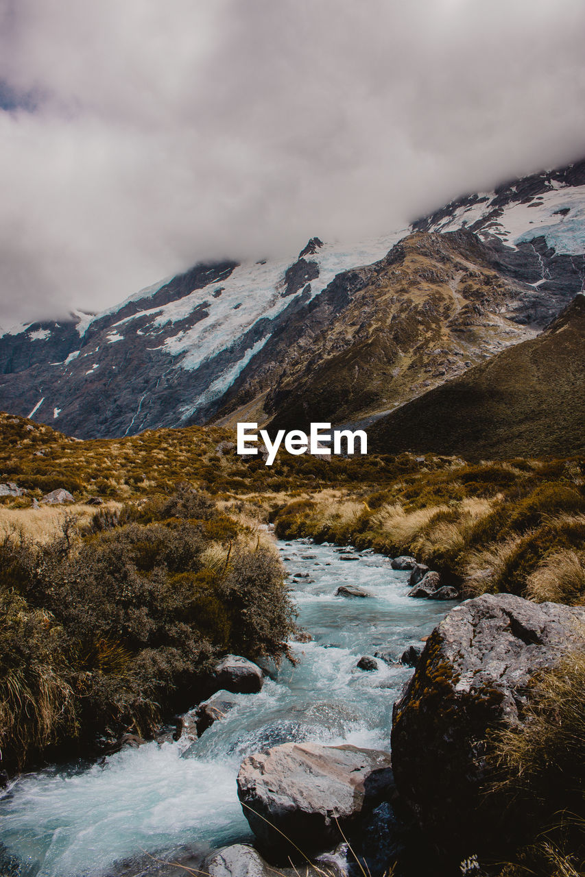 Scenic view of snowcapped mountains against sky