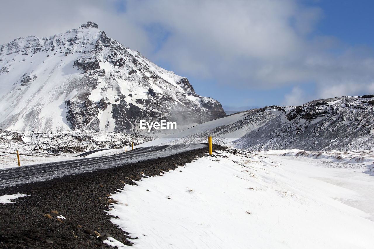 Impressive snowy landscape at the ringroad in iceland