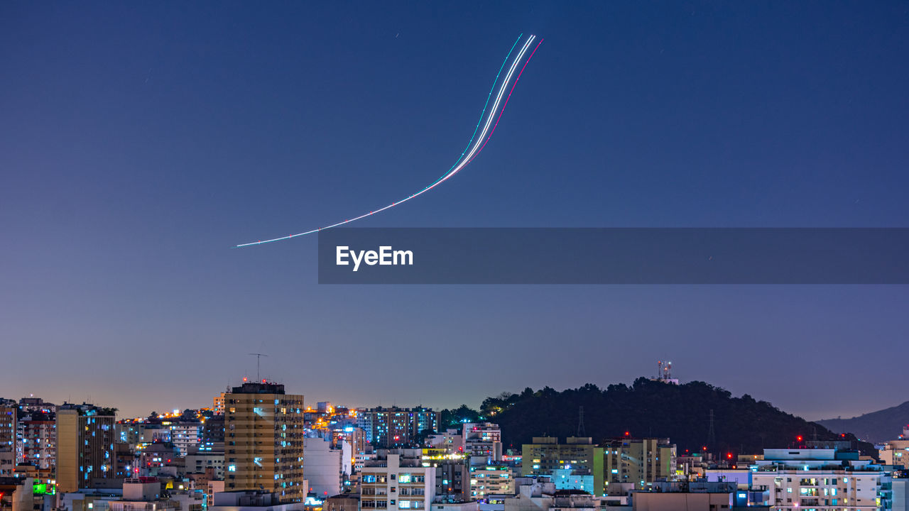 Long exposure urban night photography with buildings and lights in rio de janeiro, brazil