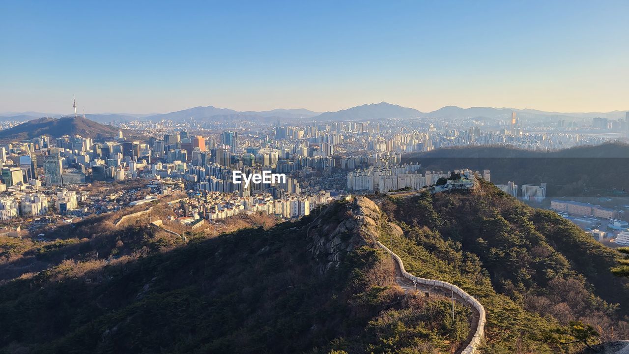 High angle view of seoul against clear sky