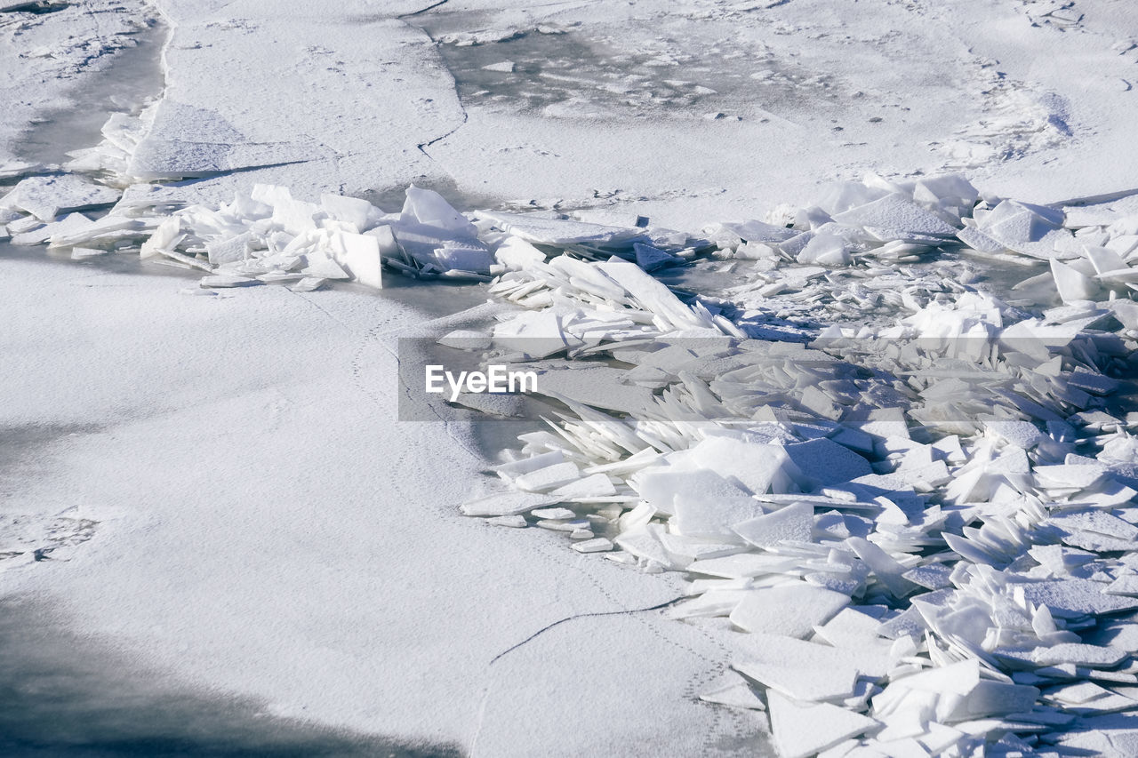 High angle view of frozen lake