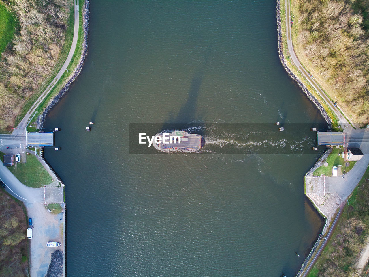 High angle view of boats in river
