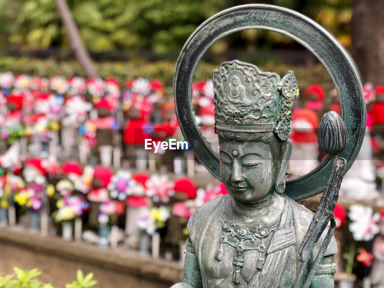 Close-up of statue outside temple