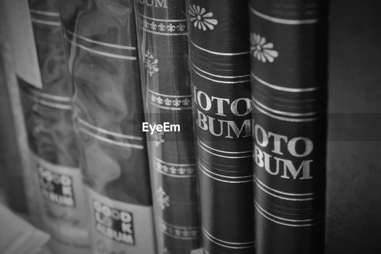 Books Album Backgrounds Blackandwhite Close-up Indoors  Large Group Of Objects No People Photo Album Shelf Stacked Books Still Life Black And White Friday