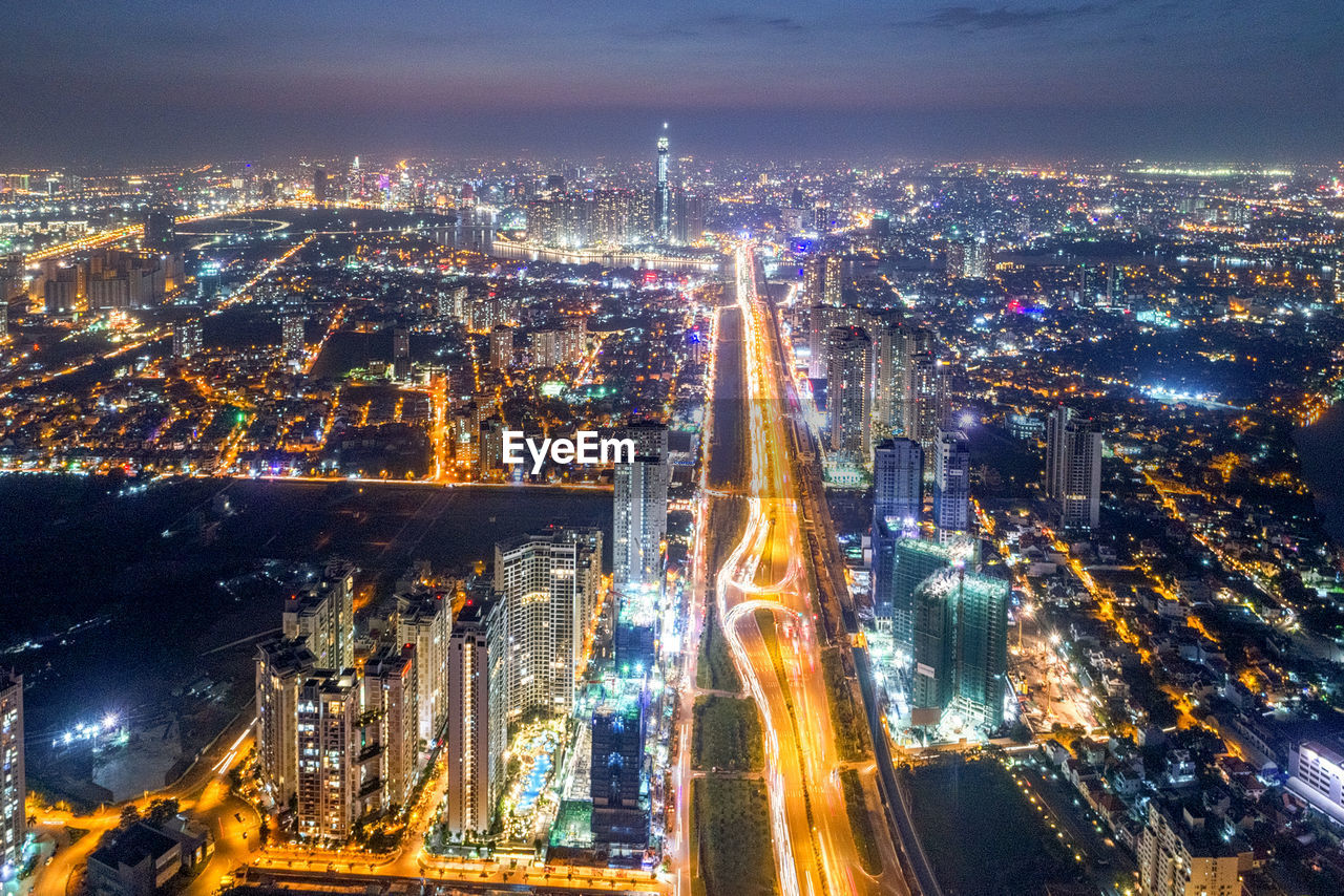 Illuminated cityscape at night