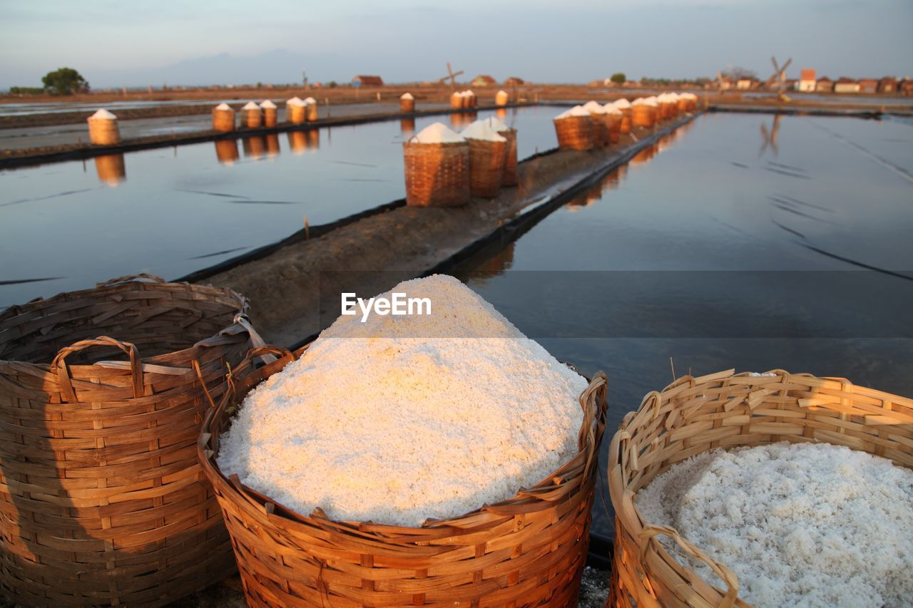 Salt in wicker basket at farm