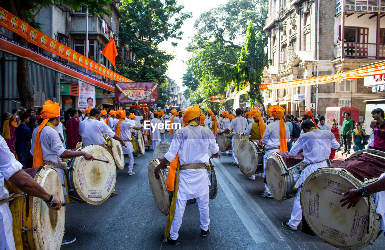 Group of folk musicians outdoors