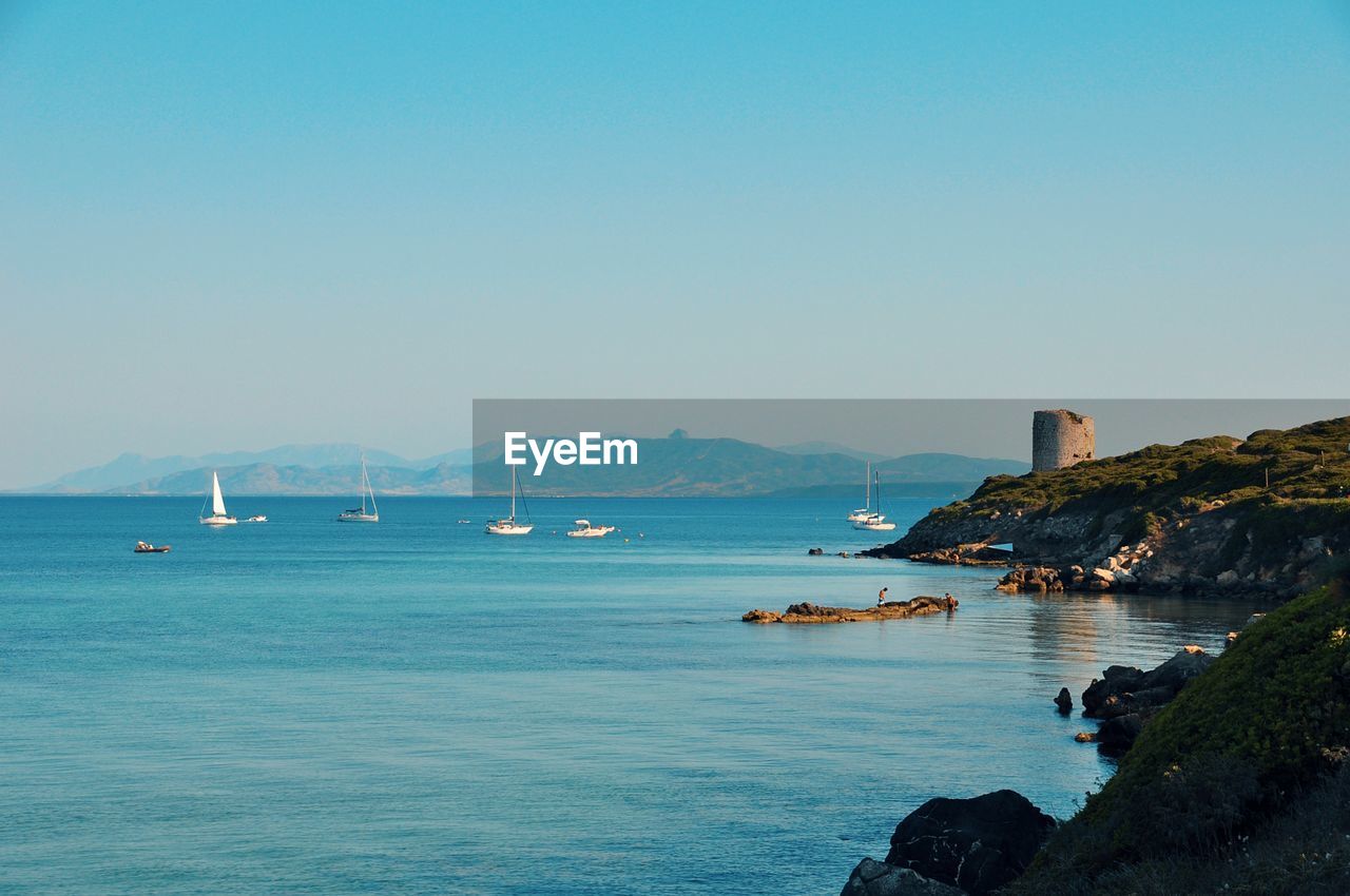 Scenic view of sea against clear sky