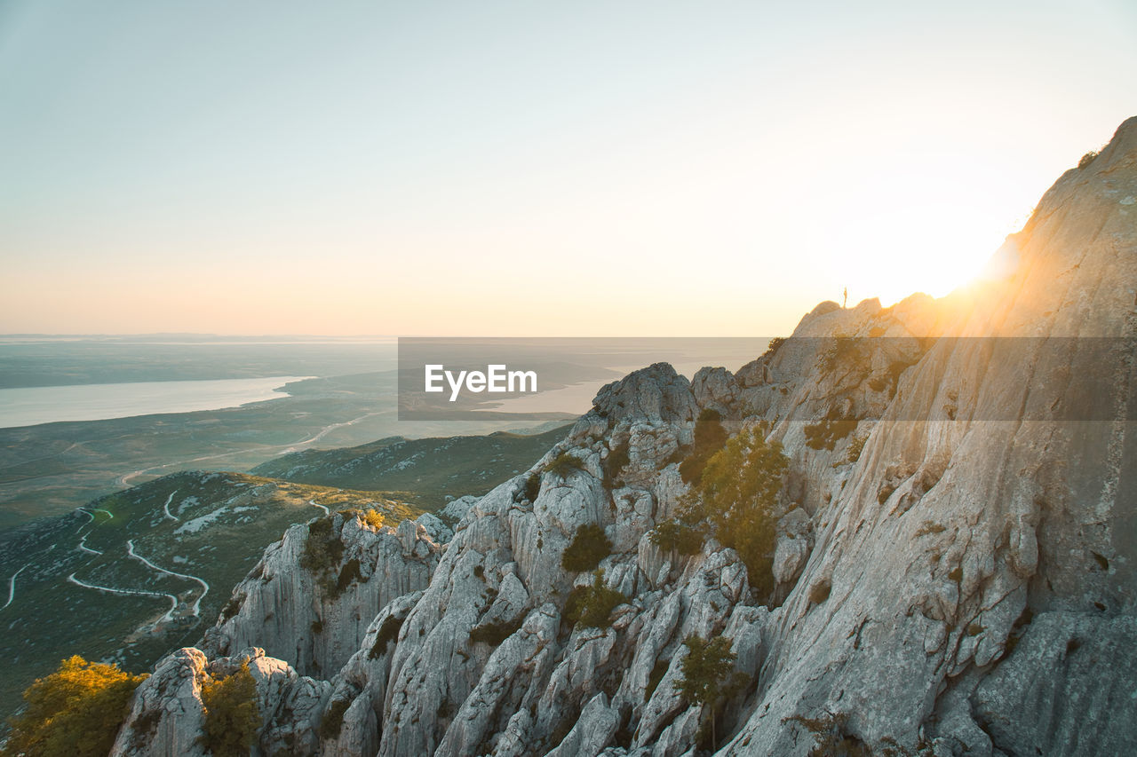 Mountain views on tulove grede at golden hour, zadar region, croatia