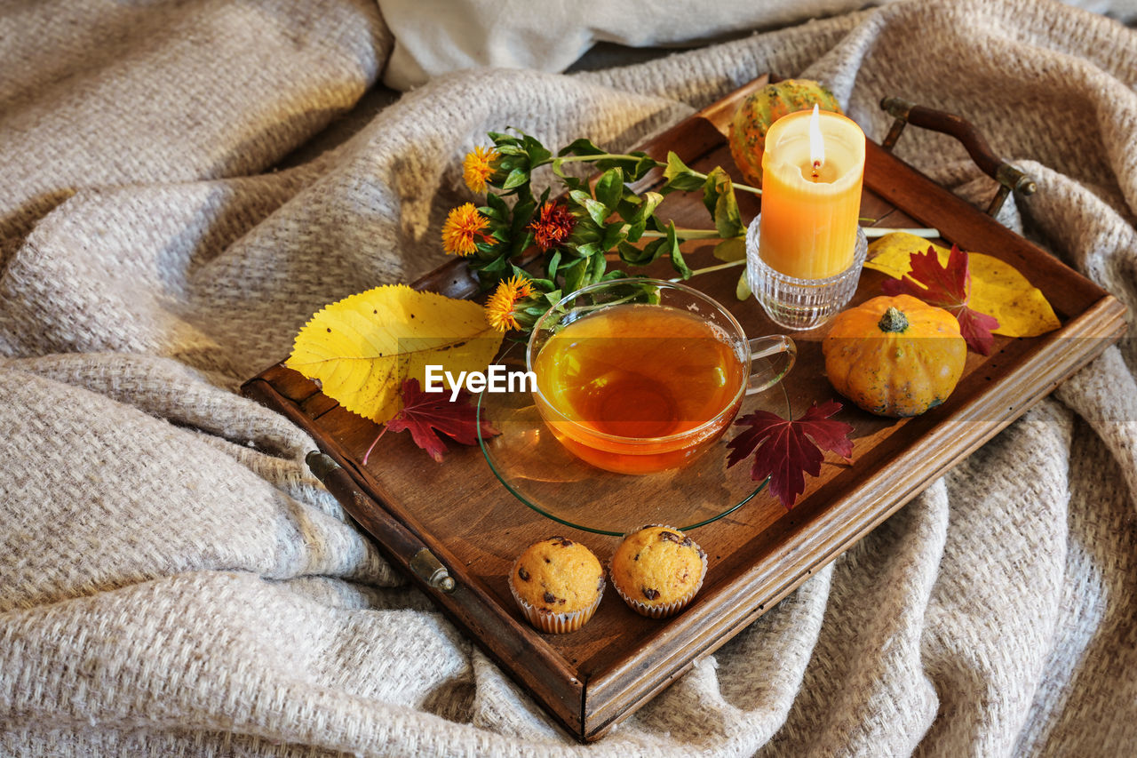 high angle view of food served on table