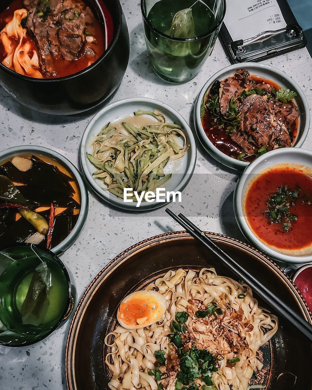 High angle view of food on table