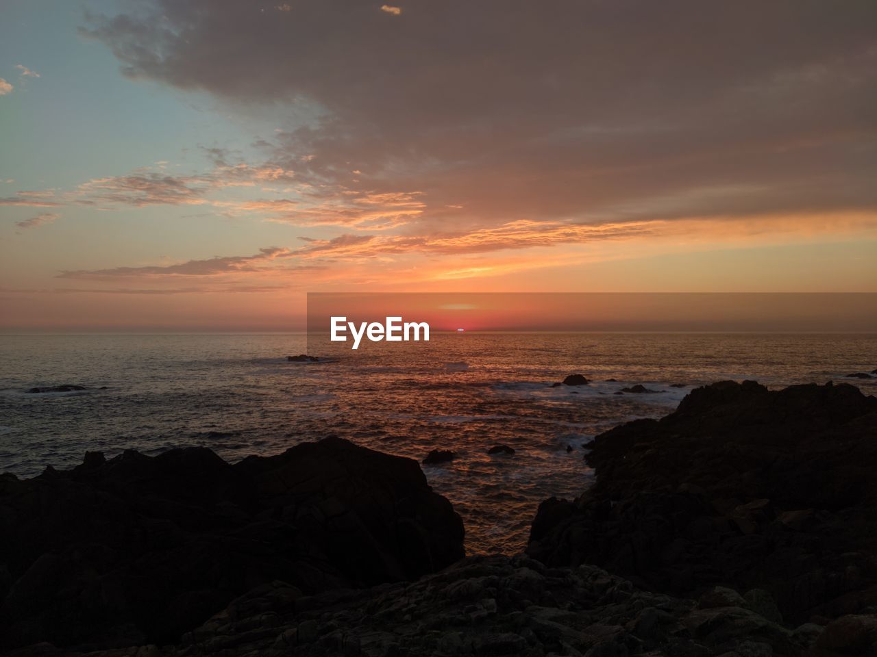 SCENIC VIEW OF SEA AGAINST SKY AT SUNSET