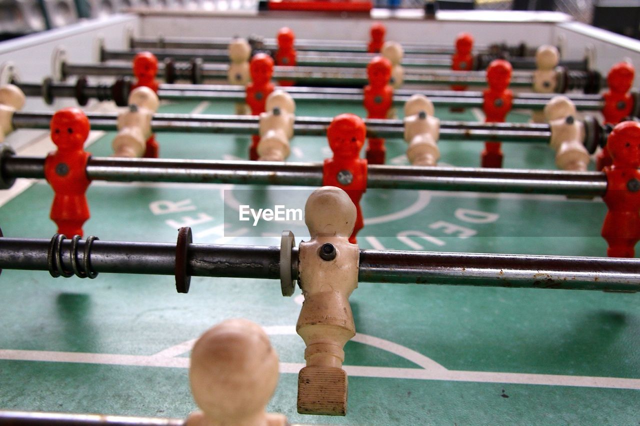 Detail shot of foosball table