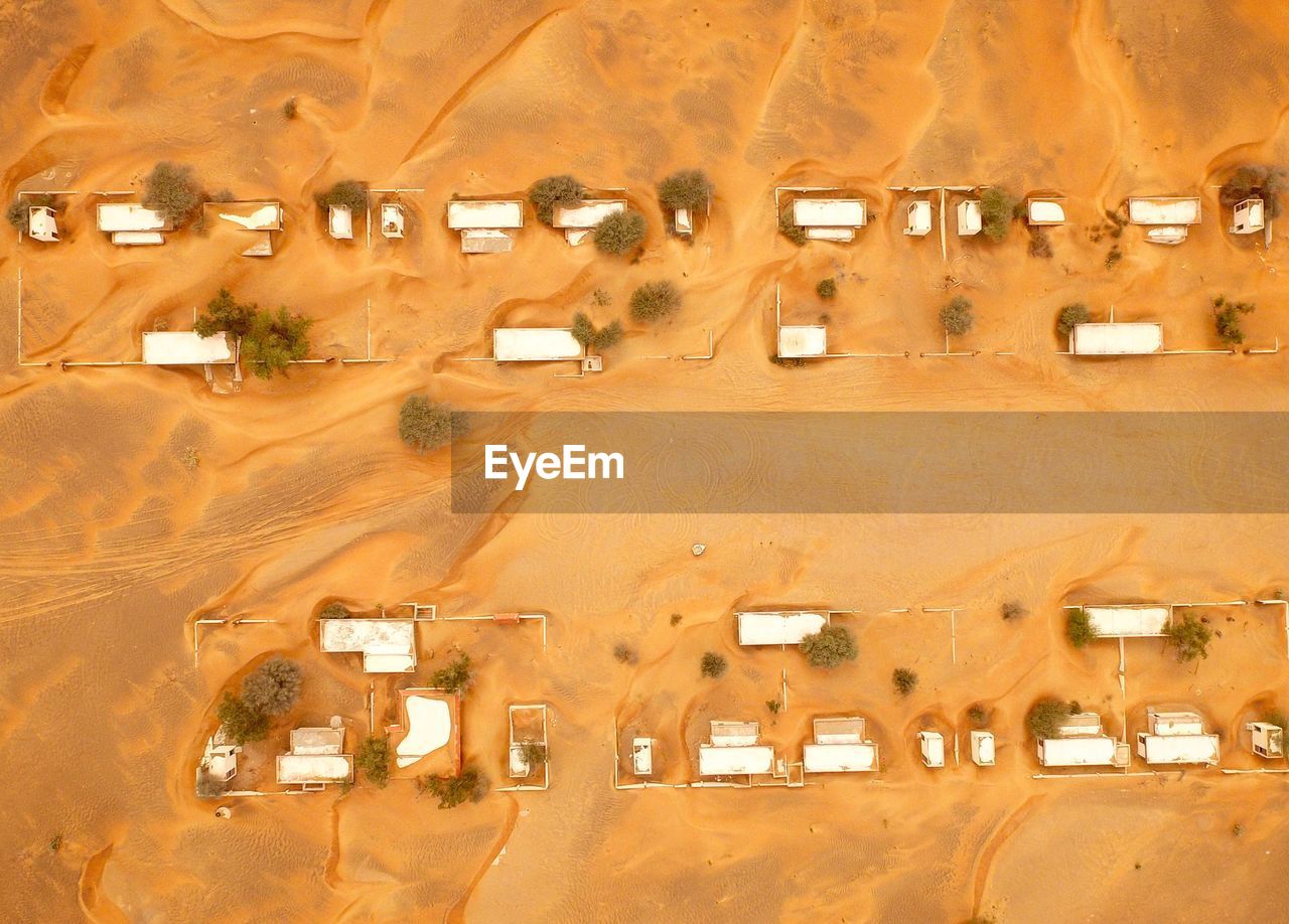 Aerial view of buildings in the desert