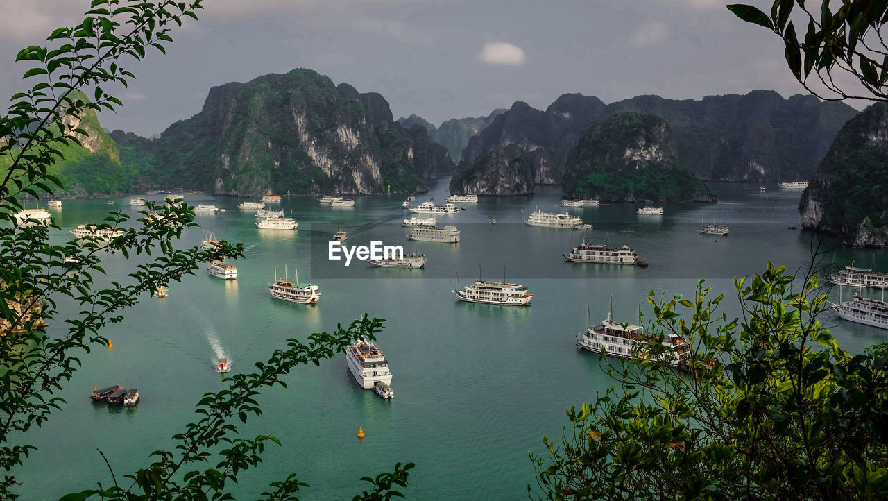 High angle view of boats in sea