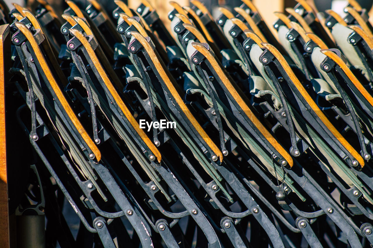 Close-up of wooden chairs