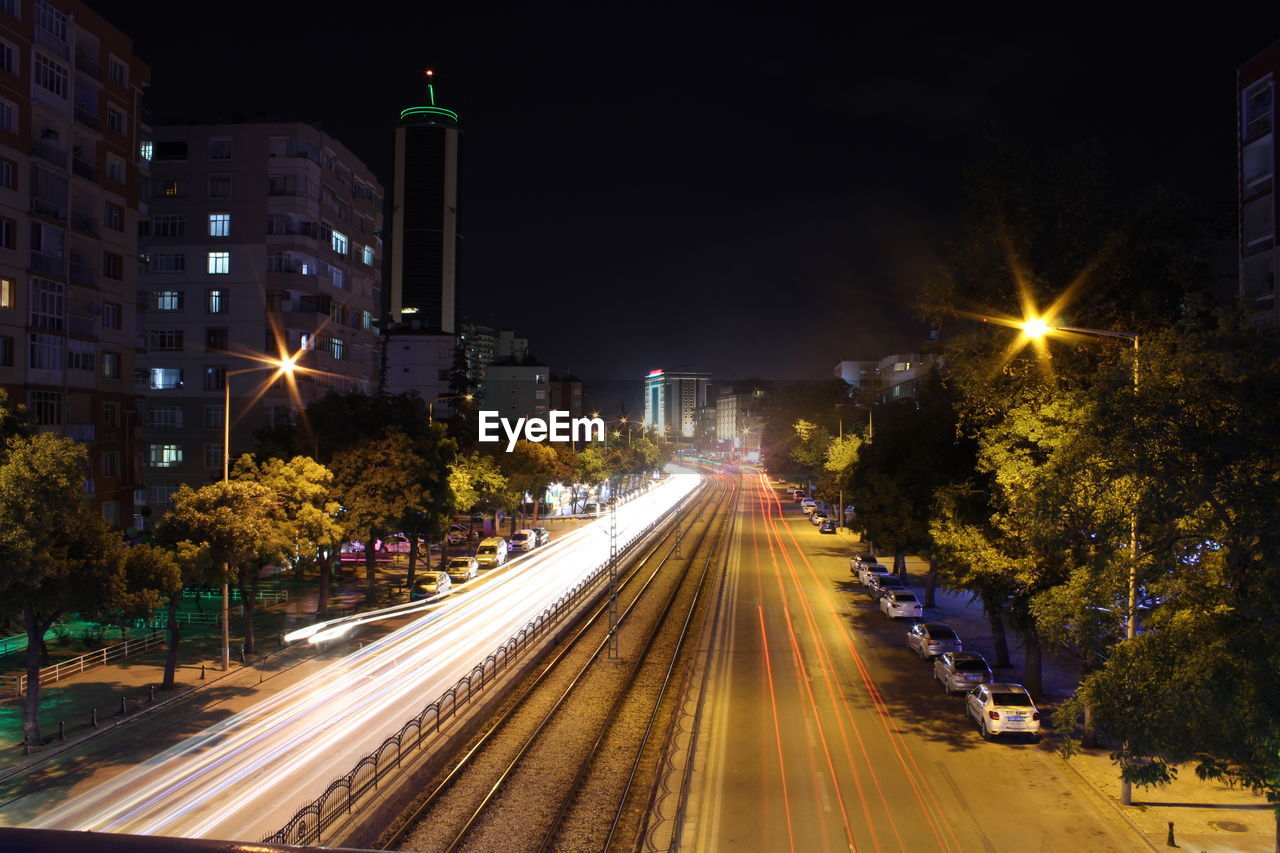 High angle view of people on road at night